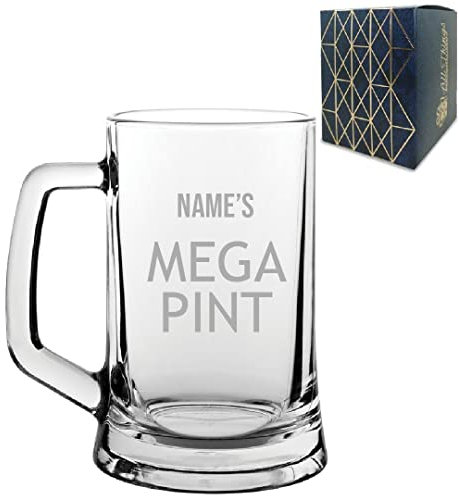 Personalised Engraved Mega Pint Beer Mug Glass, 23oz, Novelty Tankard Stein, Novelty Birthday Gift, Funny Present for Him, Engraved in The UK, Modern Design