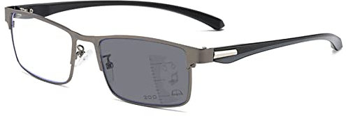 Lanomi Photochrome Progressive Multifocus Lesebrille Blaulichtfilter Metall Rechteck Selbsttönende UV400 Outdoor Sonne Lesehilfe Sehhilfe Multifokale Computer Brille Waffenfarbe 2.5