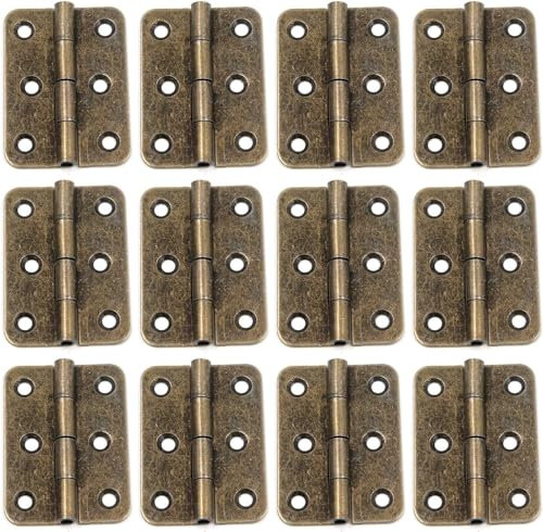 MY MIRONEY 2 Inch Vintage Door Hinges Antique Bronze Plating Hinges Iron Folding Butt Hinge with Screws for Cabinet Drawer Door Jewelry Gift Wood Box Pack of 12