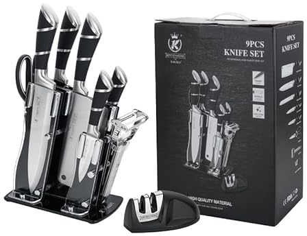 Ever Rich ® Stainless Steel Kitchen Knife Block Set, Knife Set, Ultra Sharp Knife Set (Black STYL 13)