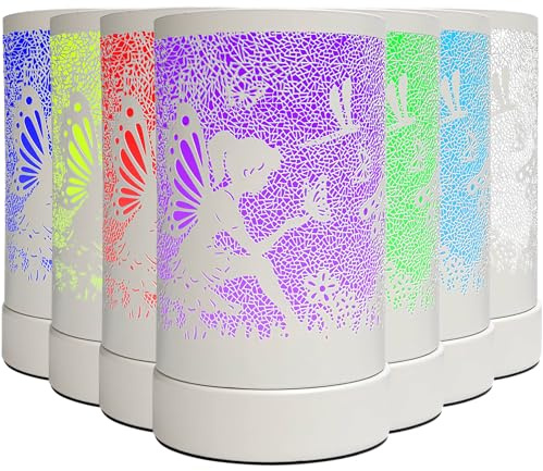 Puddle of Wax - 18cm LED 7 Colour Changing Electric Wax Burner for Wax Melts & Essential Oils - Stylish Fairy Design - Metal Case & Glass Dish - UK Plug - Available in Black or White (White)