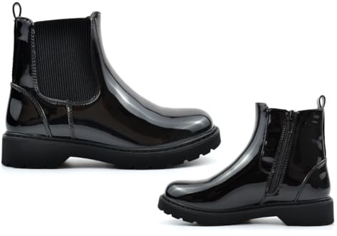 Girls School Boots Size 2 Girls Ankle Boots Size 3 Womens Boot School Shoes Patent Shoes Ankle High Side Zip Fastening Sizes 9-3 Patent Black 2 UK