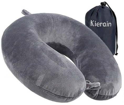 kierain Travel Pillow Memory Foam Neck Pillow for Travel Support Pillow Luxury Compact Lightweight Quick Pack for Camping Sleeping Rest Cushion (Gray)