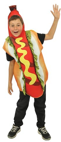 P'TIT CLOWN - Costume per bambini umuristico - Costume per pizza e patatine fritte, hotdog, hamburger - Tunica - Unisex - Perfetto per Carnevale, Halloween, Cosplay, compleanni - Taglia unica (Hotdog)