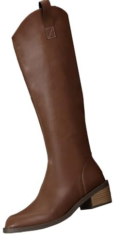 Botas largas para mujer, botas largas de invierno, botas largas, botas de mujer, con cremallera, botas de invierno, botas de vaquero, botas altas de piel, marrón, 41