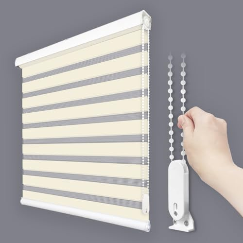Foiresoft Zebra Blinds Custom Size Day Night Dual Layer [Basic,Ivory]