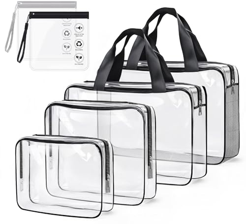 Sweelov Transparente Kulturtasche, 4 Stück Verdickte Wasserdicht PVC Kosmetiktasche Durchsichtig,Transparent Make-up Tasche Flüssigkeiten Beutel Handgepäck-Reisezubehör für Familie, Student, Reisender