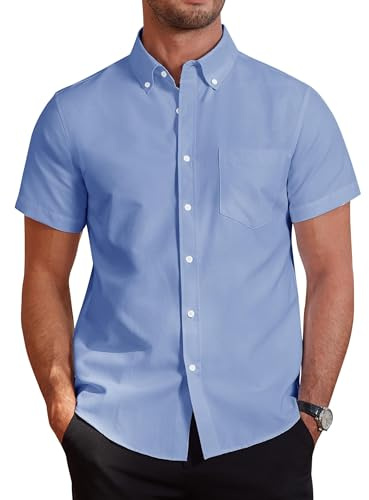 J.VER Sommerhemd Herren Kurzarm Männer Herrenhemd Bügelfreies Hemden Freizeithemd mit Brusttasche,blau,5XL