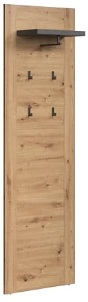 trendteam smart living - Follow - Garderobenpaneel - Artisan Eiche/Matera - Wandpaneel grauem Akzent 4 Haken, 1 Kleiderstange und 1 Hutablage - (BxHxT) 62 x 199 x 26 cm - Schwarze Haken, Stange