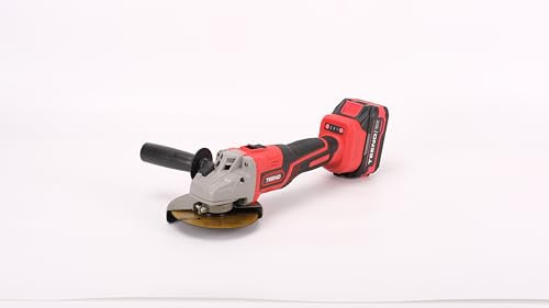 Teeno - Amoladora angular inalámbrica, con 2 baterías de 4,0 Ah, 91000 rpm, diámetro del disco: 125 mm, disco de laminilla para cortar, moler