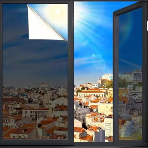 Avoid Film Fenetre Miroir Argent/Noir – Film Anti Regard pour Fenetre Jour – Inclus Spatule, Cutter & Pulvérisateur (45 x 300 cm)