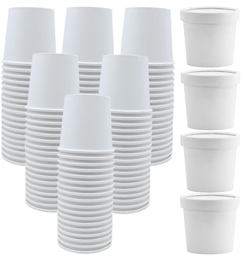 Zentriqlla 60 Pack 12 oz White Paper Ice Cream Cups with Lids, To Go Soup Containers Dessert Bowl, Microwave and Freezer Safe Food Storage Bowls for Parties, Christmas, Takeout, Picnics