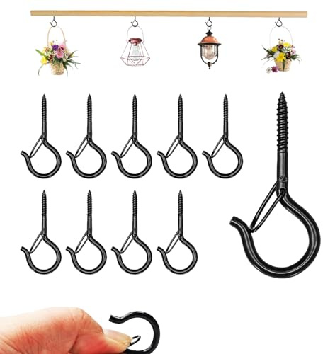 ALLY-MAGIC Edelstahl Schraubhaken, Haken zum Schrauben mit Sicherung, Schwarz Hakenschrauben, Deckenhaken Wandhaken zum Schrauben für Pflanzenkörbe Lichterketten und Dekoration E24-TYLSG