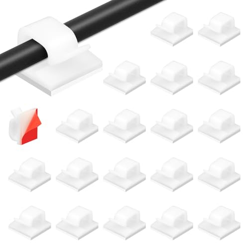 100 Pcs Cable Clips Self Adhesive,Adhesive Cable Management Clips,Sticky Wire Tidy Hooks,For Organiser Wall,Desk,Home And Office,Christmas Hanging Decorations(White)