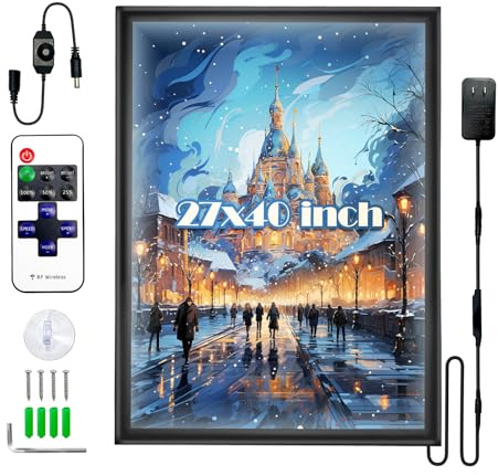 MAOBYGO 27x40 LED Poster Frame - Aluminum Snap Frame with Remote & Manual Dimmer Control, Hidden Hooks | Backlit Picture Frame Light Box for Movie Poster, Home Theater, Exhibition & Advertising Decoration (Black)