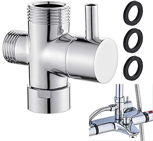 QUCUMER G1/2” Valvula Desviadora 3 Vias para Grifo Ducha Recambios Columna Ducha, Salida de Grifo Plateado, Toilet + 3 Gomas