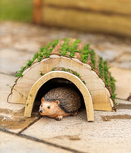 Garden Mile Hedgehog Home Predator Proof Hedgehog House and Hibernation Shelter Wildlife Outdoor Habitat Wooden Shelter with Bark Roof Hedgehog Feeding Station Hibernation Box Animal Shelter