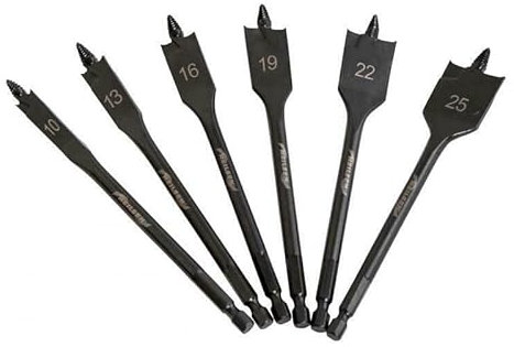 Neilsen CT5284-6pc Flat Wood Drill Bit Set with Hex Shank and Threaded Tips - Sizes 10mm to 25mm - 150mm Long