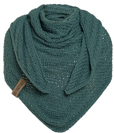 KNIT FACTORY - Dreiecksschal Sally - Damen Strickschal mit Wolle - Grob gestrickten Schal - Hochwertige Qualität - XXL Schal - 220x85 cm - Laurel
