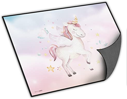 itenga Schreibtischunterlage mit Motiv abwischbar rutschfest glatt 40x53cm Kunststoff Schreibunterlage für Kinder (Motiv Einhorn Wasserfarben)