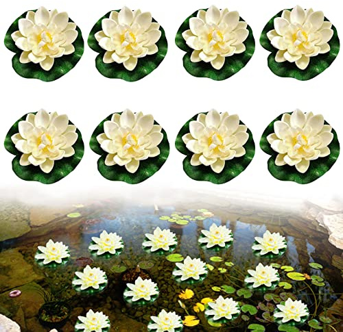 8 Pièces Nénuphars Artificiels Flottants, Fleurs Artificielles Flottantes, Fleur de Lotus Artificielle, Romantiques Artificielle Nénuphar Flottant Lotus pour Aquariums Jardin Terrasse Déco