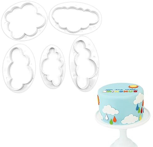 Formine a forma di nuvola per fondente, 5 pezzi, taglierina a nuvola, per fondente, in plastica, per torte, biscotti, tagliapasta a nuvola, per sala da forno, caffetteria, compleanno o torta nuziale