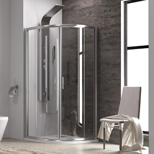 Box Doccia 90x90cm Semicircolare con Cristallo da 6 mm Trasparente 90x90 H.190 Profili Cromati
