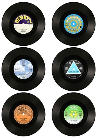 Lot de 6 sous-verres vintage en vinyle, dessous de verre en vinyle, dessous de verre pour boissons, offre la meilleure protection pour la table, cadeaux Dj