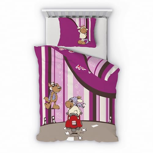 Träumschön Premium Kinderbettwäsche 135x200 + 80x80 cm - Be Happy Design Pink - Sommer Bettwäsche aus Baumwolle – Weich, Atmungsaktiv & Hautfreundlich - bügelfrei