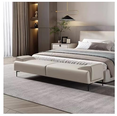 Ende der Bettbank Gepolsterter Ottoman – gepolsterter Hocker am Bettende for Make-up und Schlafzimmer, Fußhocker aus Leder mit Armlehnen Innenbank für Wohnzimmer/Schlafzimmer/Bettende ( Color : White
