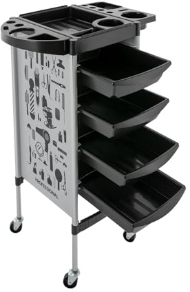 Carrello da parrucchiere, carrello con 4 cassetti, 52 x 38 x 88 cm, pieghevole, per parrucchiere, stile parrucchiere (bianco)