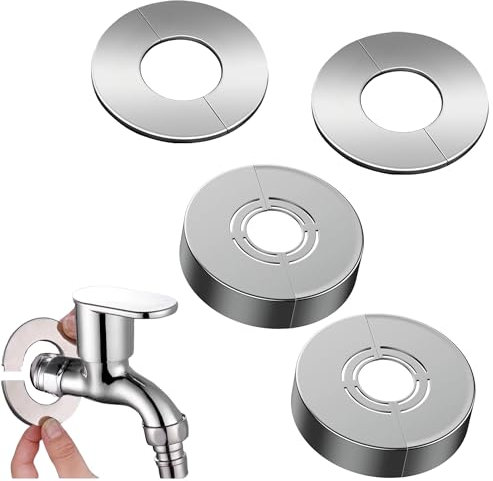 QIUMING Rohrabdeckung Ø 42 mm Rosette Wasserhahn Abdeckrosetten für Wasserhähne Rosetten Abdeckung FüR Rohre Geeignet für Schläuche, Wasserleitungen, Heizkörper, Duschen (Silber, 42mm)