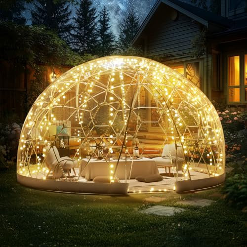 VEVOR Garden Dome Igloo Tent House, 12 FT Dome Tent, Upgraded Garden Igloo with PVC Transparent Cover and Window, Waterproof Outdoor Geodesic Dome Camping Shelter for Patio, Dining Backyard, Party