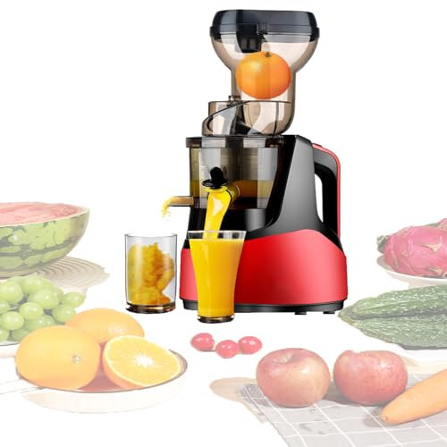 Centrifughe Per Succhi, Tramoggia Di Alimentazione Da 3,2 Per Frutta E Verdura Intere, Spremiagrumi In Acciaio Inox, Facili Da Pulire, Albero A Spirale A 7 Segmenti, 3 Filtri,Red