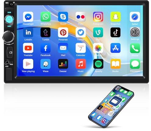 CAMECHO Autoradio 2 Din 7 Pouces Écran Tactile avec Bluetooth Lien Miroir Double Din Radio Auto Lecteur MP5 avec Radio FM EQ AUX USB Miroir Link Commande au Volant