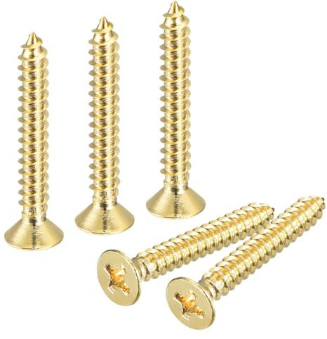 sourcing map 10Pcs Brass Wood Screws, M3.5 x 25mm Phillips Flat Head Self Tapping Screw WoodWorking Screw for Door Hinges, Wooden Furniture, Home Appliances