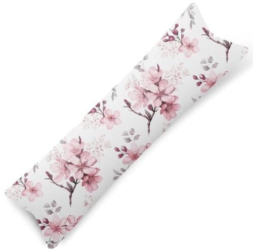 PinkZebra Seitenschläferkissen Bezug 40 x120 cm aus 100% Baumwolle, Kissenbezug für Kinder & Erwachsene, Kissenhülle mit Reißverschluss, Öko-tex Standard 100, Apfelbaumblüten