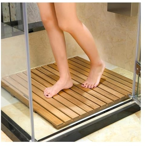 Duschmatte aus Teakholz, Teakholz Badematte, Erhöhte, wasserdichte, rutschfeste Badezimmer-Fußmatten, Mehrzweck-Fußmatten, flache Form, for den Innenbereich von Dusche/Fliesenboden(60x100x3.2cm (23.6x