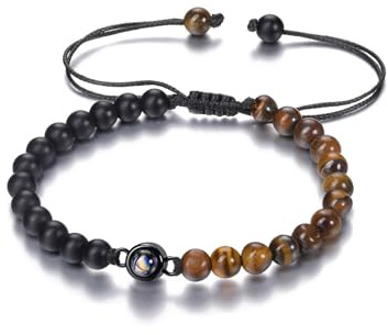 PiercingJak Naturstein Armband mit Bild Projektion Foto im Stein Damen Herren Perlenarmband 6mm Edelstein Armbänder Heilsteine Schmuck Personalisierte Geschenke für Frauen Männer