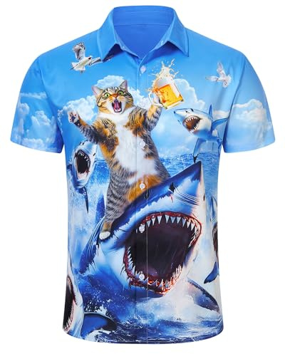 RAISEVERN Chemises Homme Hawaïenne 3D Chemise Boutonnées Casual Manche Courte Chemise M-XXL
