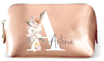 Love Faith personalisierte Kosmetiktasche - Rosegold - 18x11x4,5 cm | Wähle Initiale & Namen für die Gravur - Hochwertiger PU-Kulturbeutel - Praktischer Reisebegleiter für Frauen
