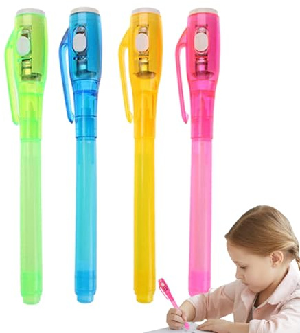 Disappearing Ink Pens With UV Light - UV Pen And Tracer Marker Pen Set Of 4 | Washable Halloween Pe.n Permanent Marker, Invisible Ink Pe.n for Secret Message For Reunion Company School