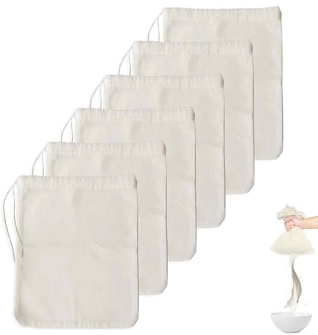 6 bolsas coladoras de algodón de muselina, bolsas filtrantes de malla fina con cordón para hacer mermeladas, leche de nueces y elaboración casera, 50 x 40 cm, paños de muselina de algodón orgánico