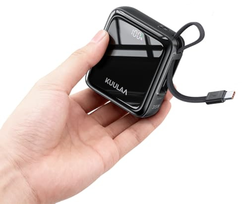 Kuulaa Batterie Externe 10000mAh avec Cable Intégré 35W PD Charge Rapide, Mini Power Bank Chargeur Portable Affichage LED Compatible avec iPhone 17 16 15, Samsung S25 S24 S23, iPad Voyage