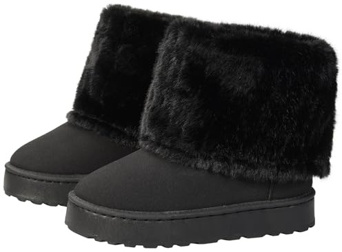 Harssidanzar Bottes courtes d'hiver pour femmes avec semelle EVA, doublure en fausse fourrure chaude, pour les promenades en plein air CL208EU, Noir , 40 EU
