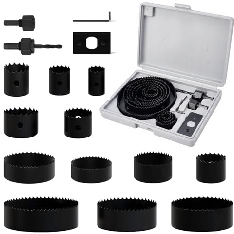 16 stycken hålsågs-set, diameter 19–127 mm hålsågsskärarset med centreringsborr, hålfräs metall svart borrkrona, kolstål karbidstålskärare för trä, PVC och plast