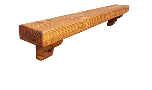 Pine Beam Corbel Mantle Piece Fireplace Shelf - Round Edge - Wax Finish (Rugger Brown Beeswax, 100cm)