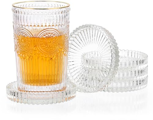 OLegei Modern Glass Coasters,Table Decor Drinks Mat for Hot Cold 5Pcs Clear