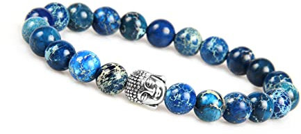 GD GOOD.designs EST. 2015 Buddha Armband für Damen und Herren I Perlenarmband mit echten 8mm Jaspis Perlen I Dunkelblaues Kugelarmband