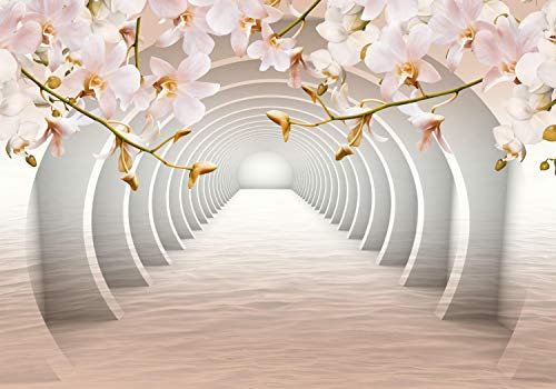 wandmotiv24 Fototapete Tunnel orange Blumen, XXL 400 x 280 cm - 8 Teile, Wanddeko, Wandbild, Wandtapete, Wasser, 3D M3939